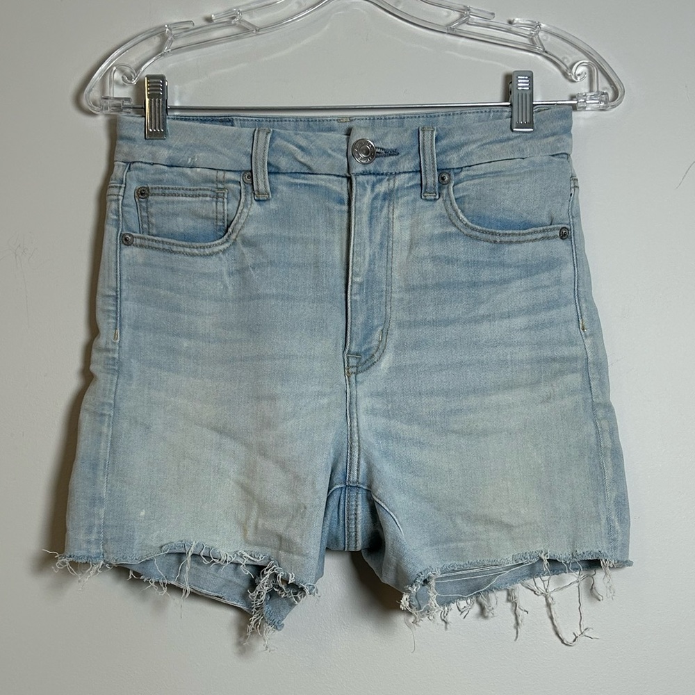 American Eagle curvy High-Rise shortie denim shorts light wash Size6 distressed - Picture 2 of 13